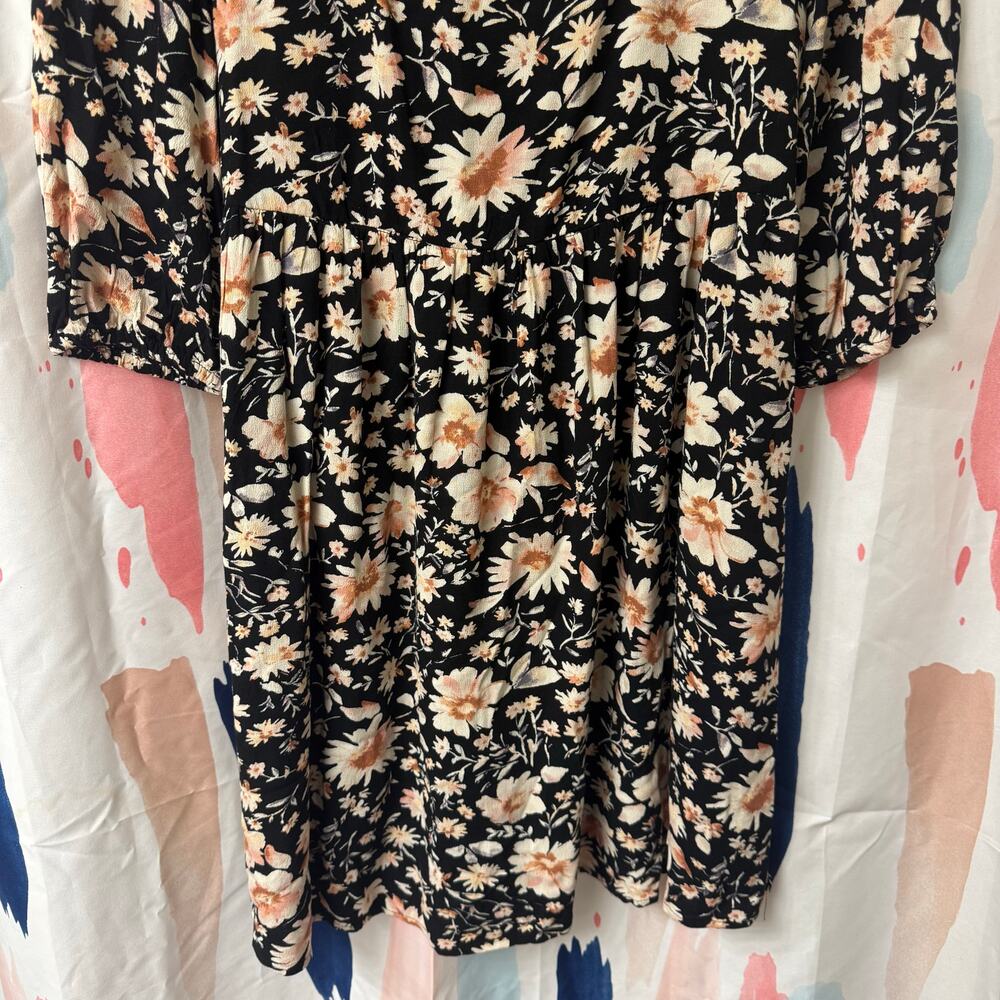 American Eagle Black Floral Babydoll Puff Sleeve Low Back Mini Dress Size XS - Picture 4 of 10